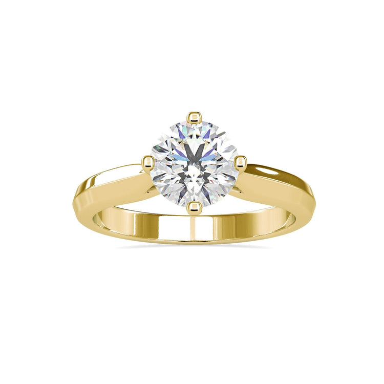 Basket setting round cut diamond ring in white gold.