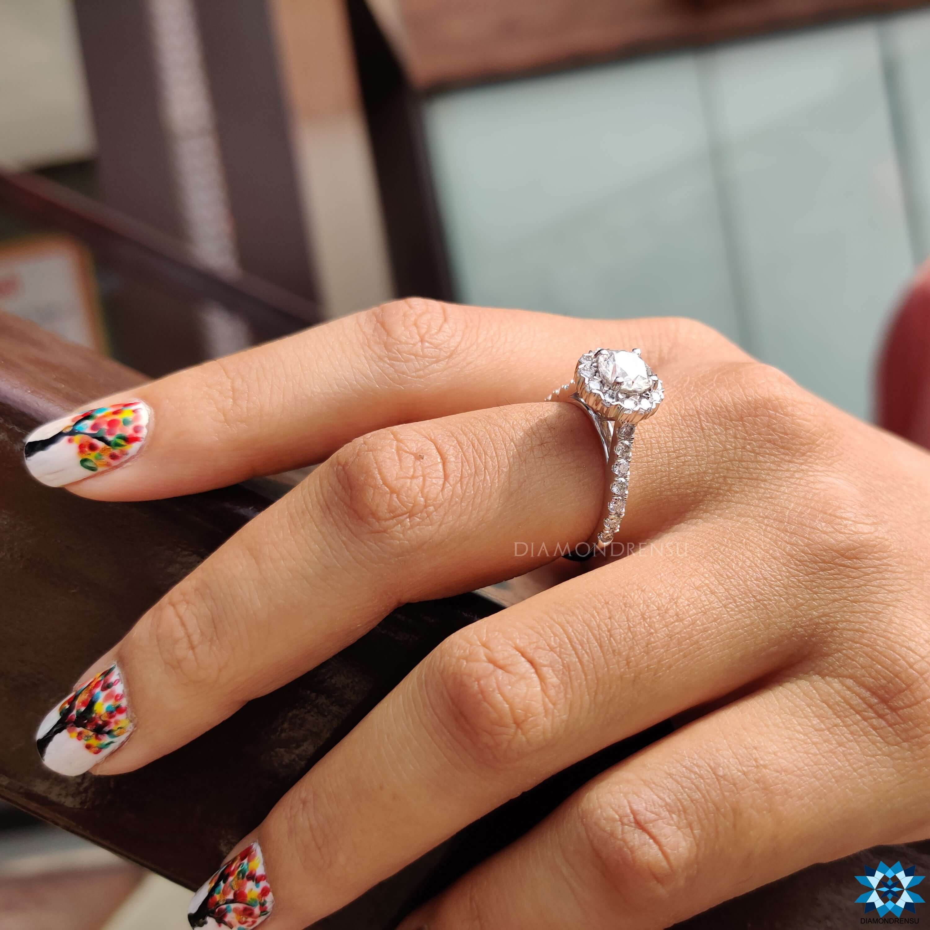 Stunning moissanite halo ring with brilliant shine and timeless appeal.