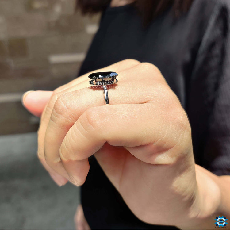 Buy moissanite ring in hidden halo solitaire style.