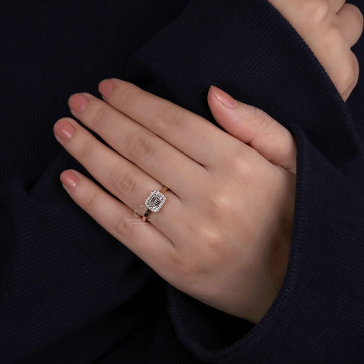 East west engagement ring with a unique and modern twist.