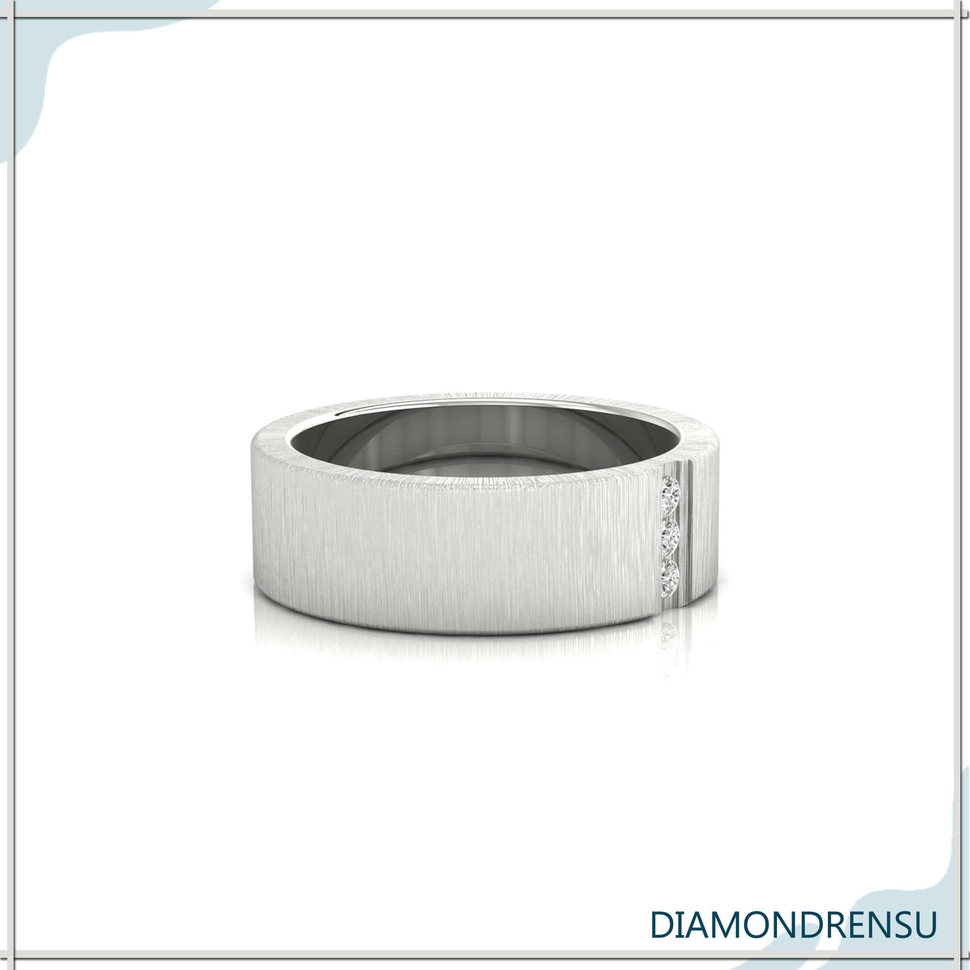 White gold lab grown diamond men band with brushed finish.