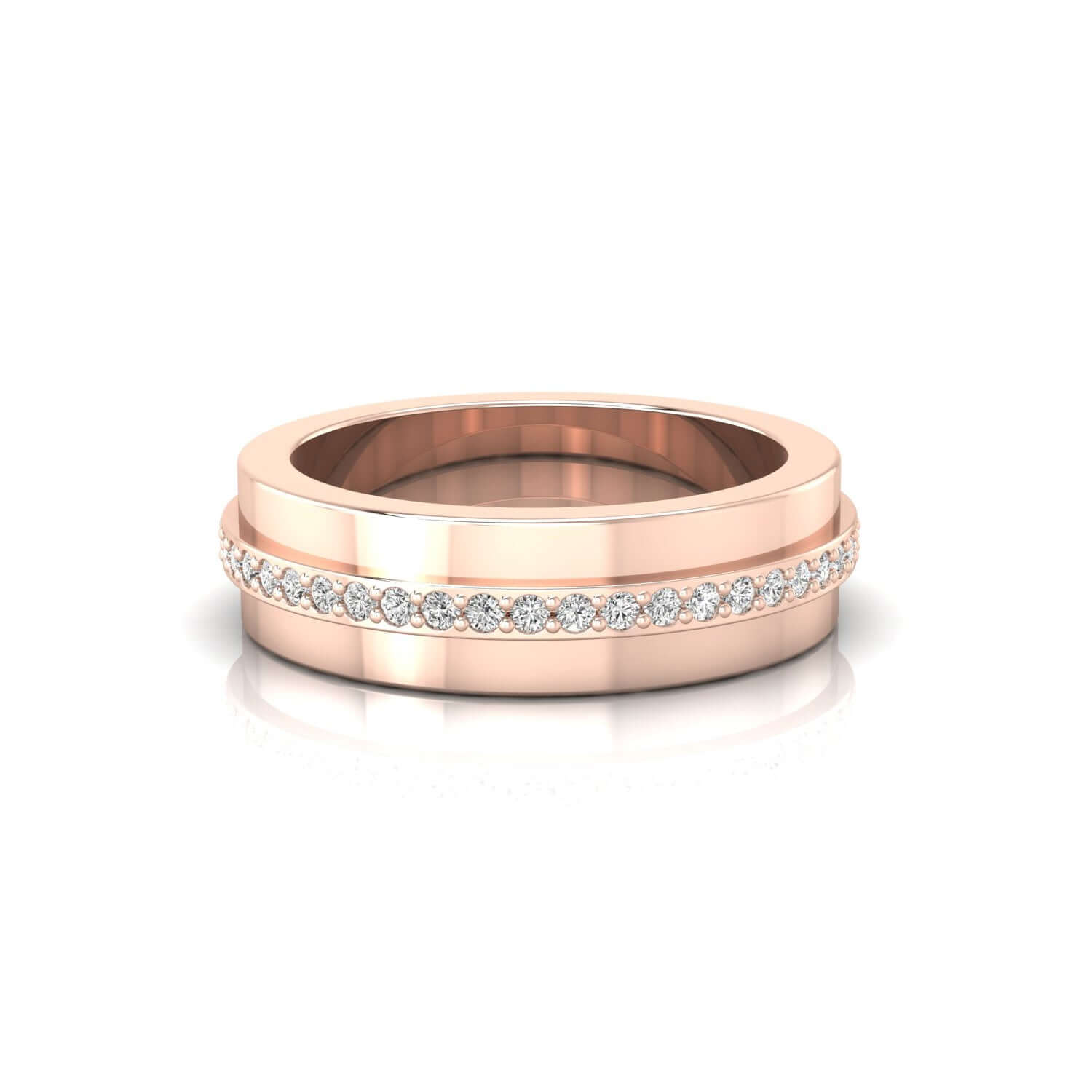 Round diamond wedding band crafted for male wearers.