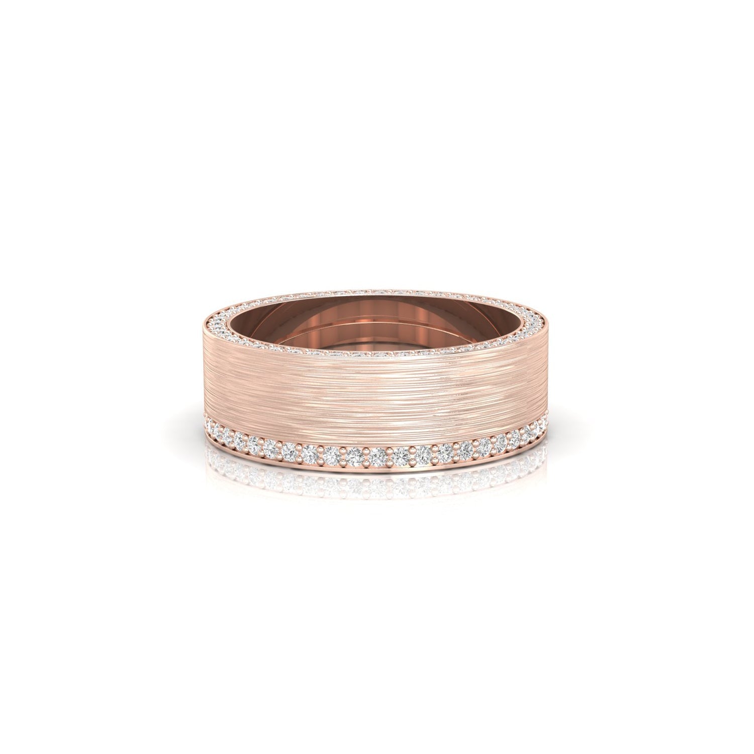 Buy wedding band with brushed finish and pave round cut diamond.