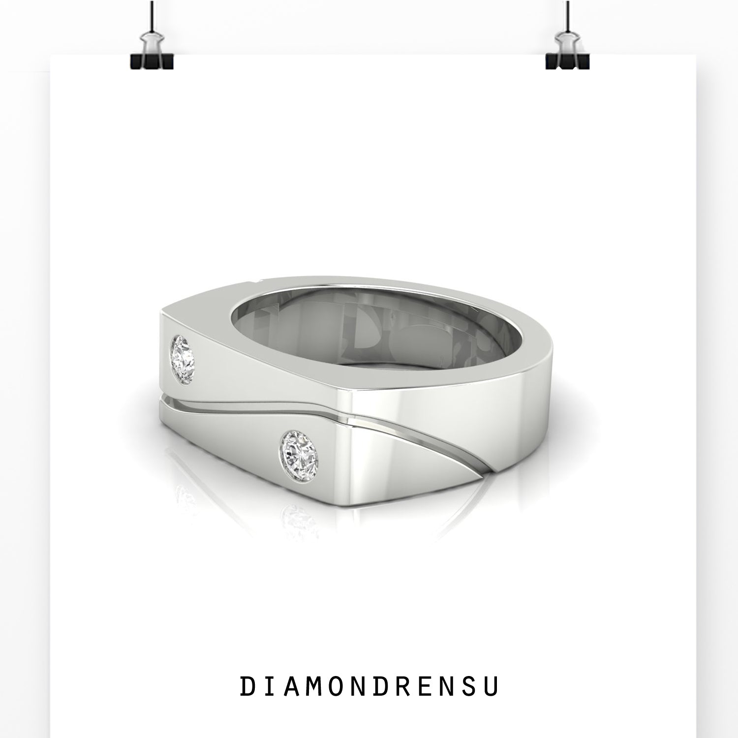 Sterling silver diamond wave ring with 2 round cut diamond setting.