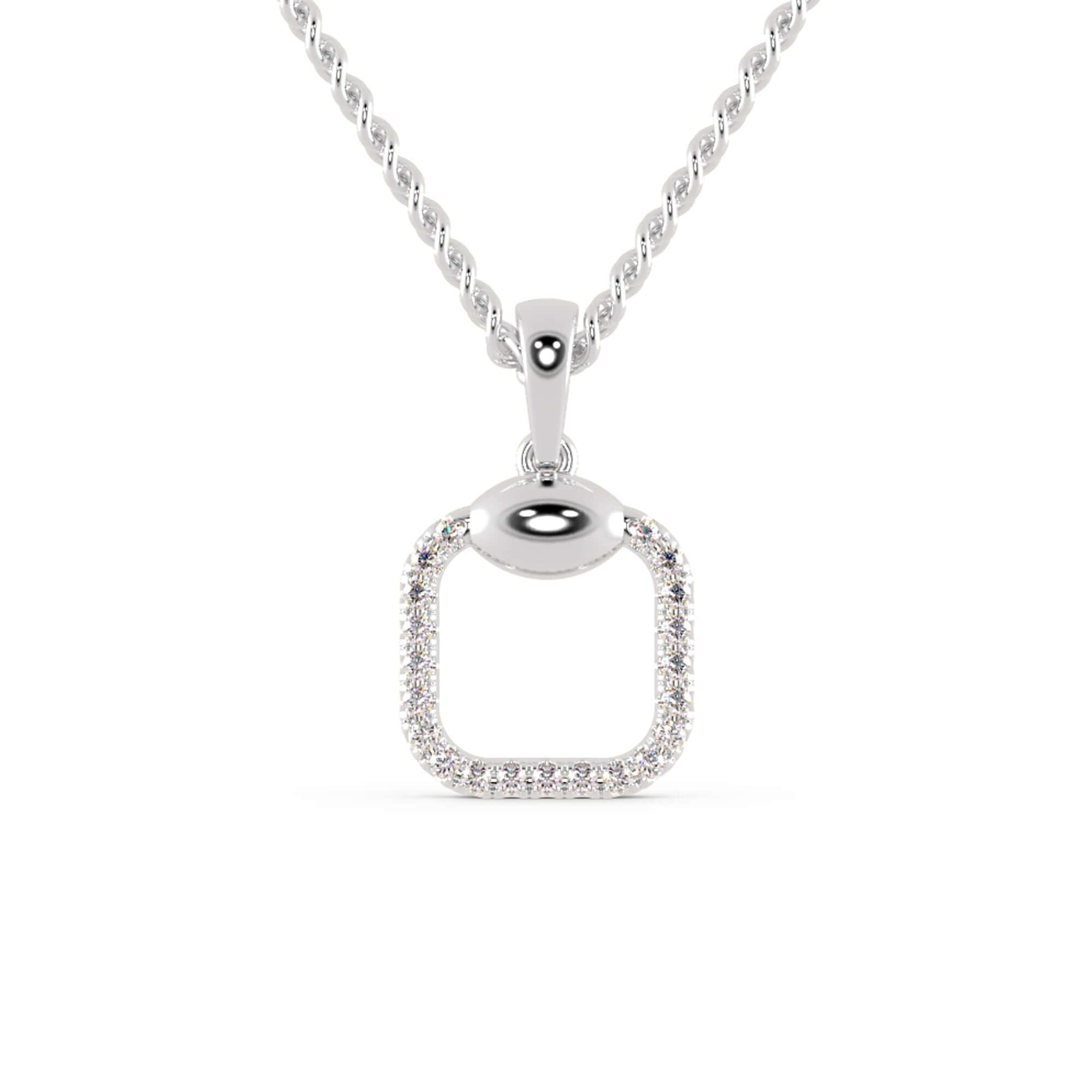 Gold diamond pendant with round centre and cushion shaped border.