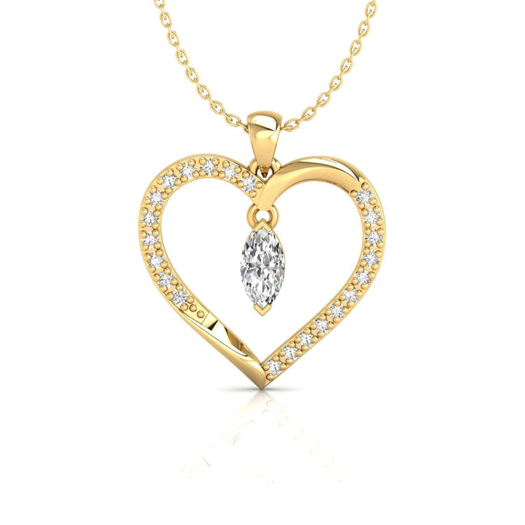 Rose gold heart shape pendant with marquise cut centre stone.