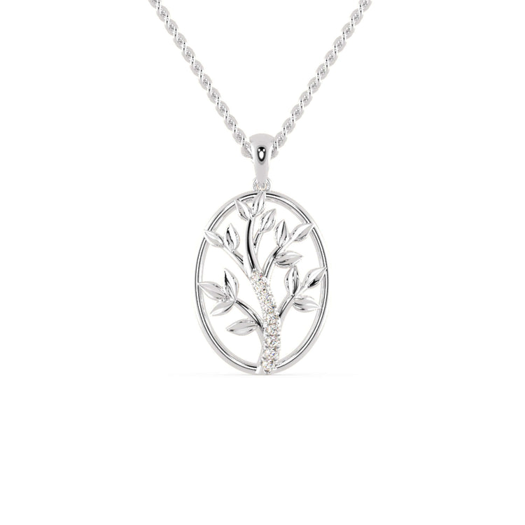 Handmade jewellery pendant with tree life pattern and prong setting.