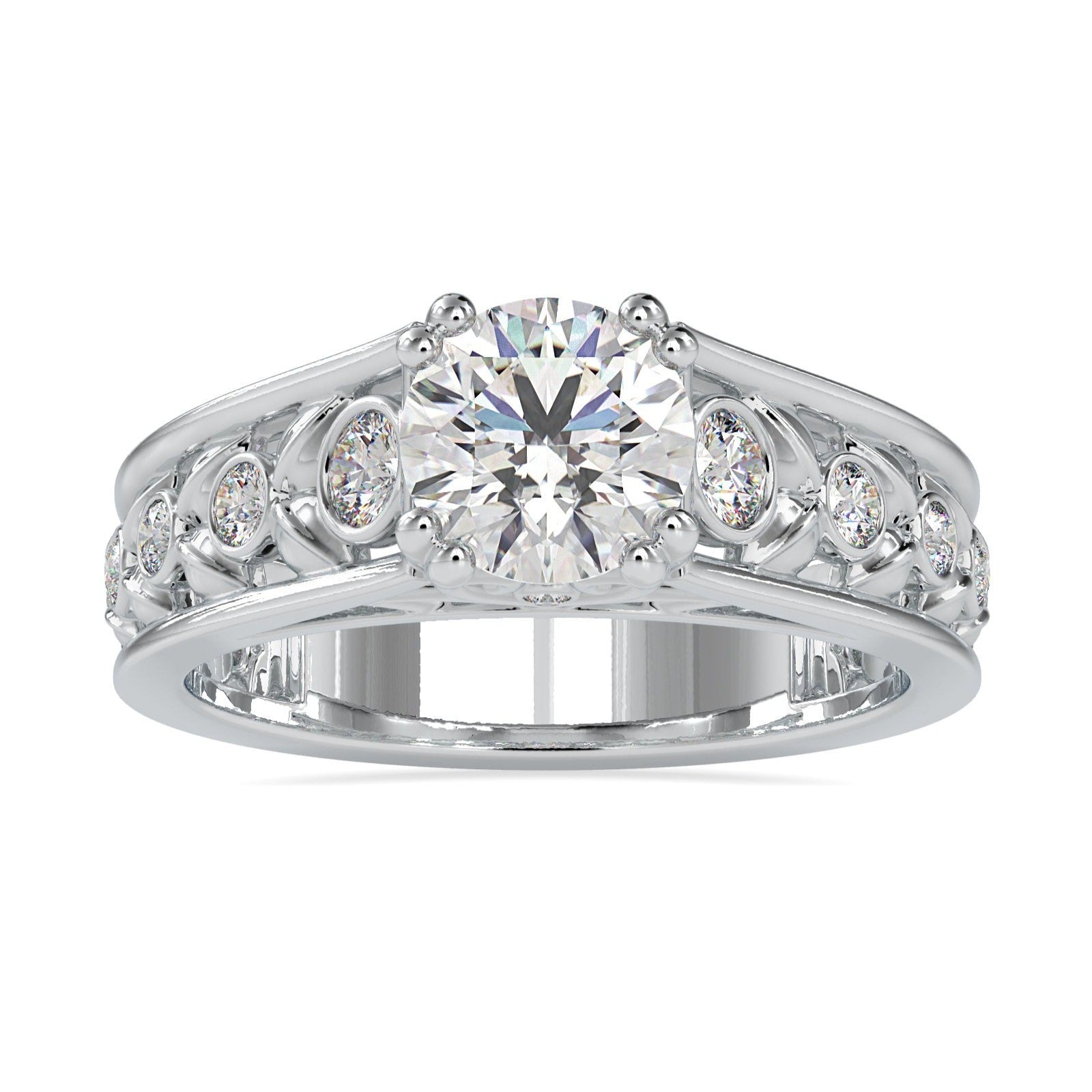 Vintage diamond engagement ring with double round prong setting.
