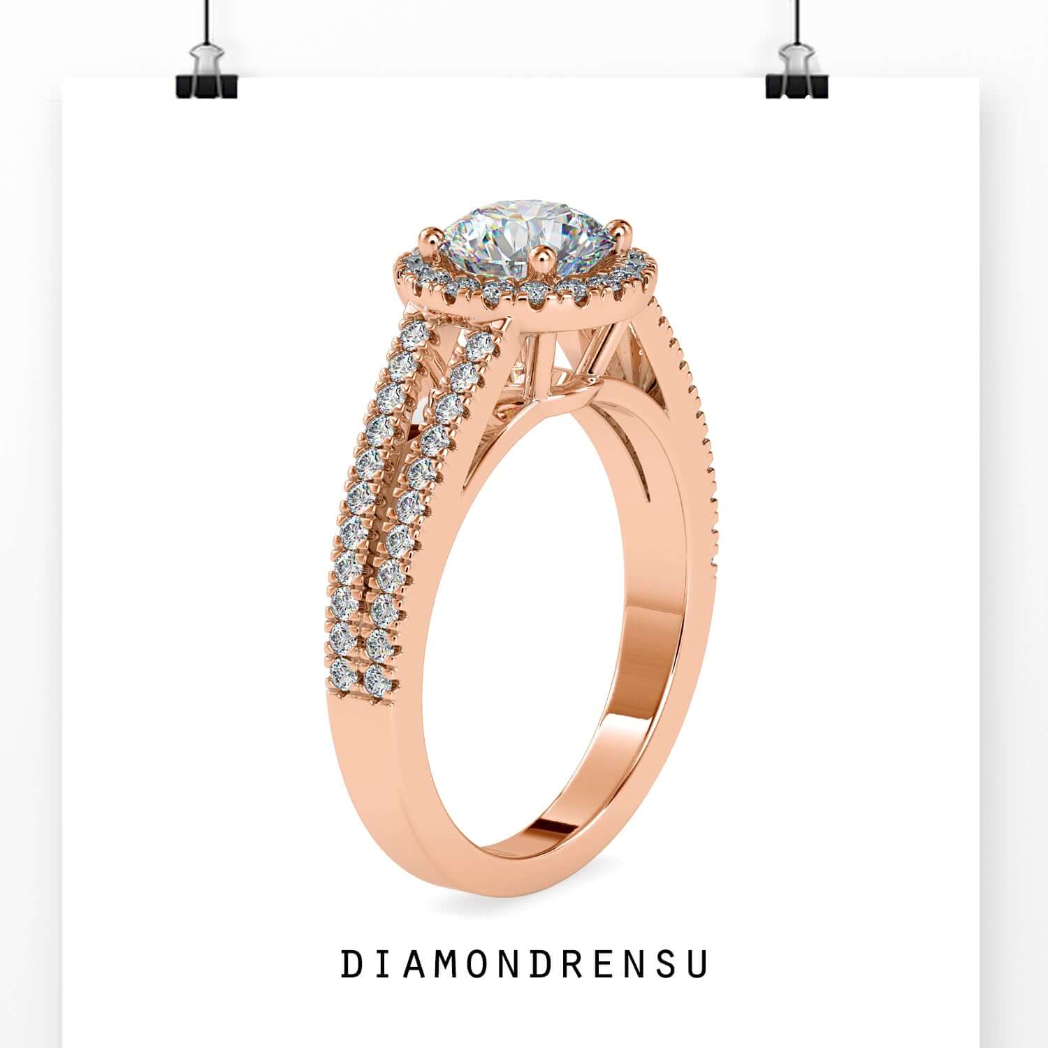 Buy custom engagement ring with lab grown diamond halo.