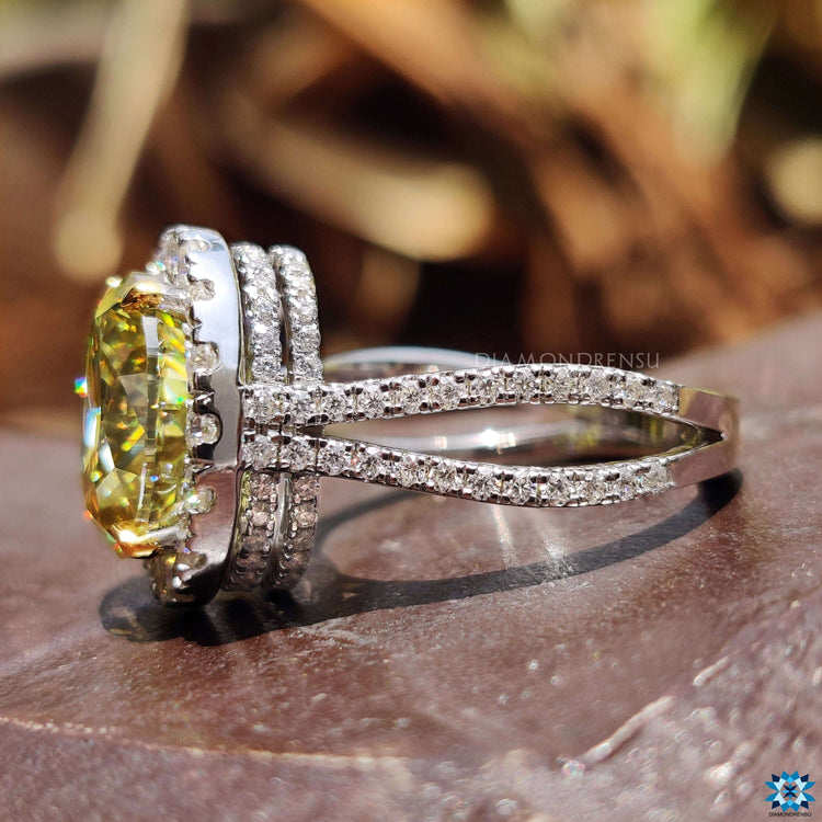 Two tone white and yellow gold engagement ring.