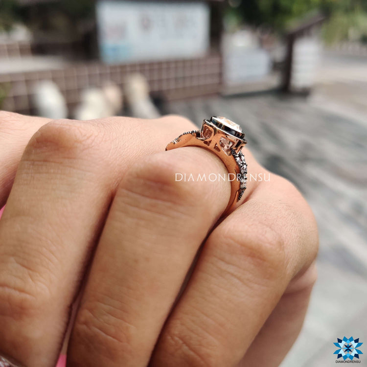 Handmade jewelry featuring old mine cut moissanite.