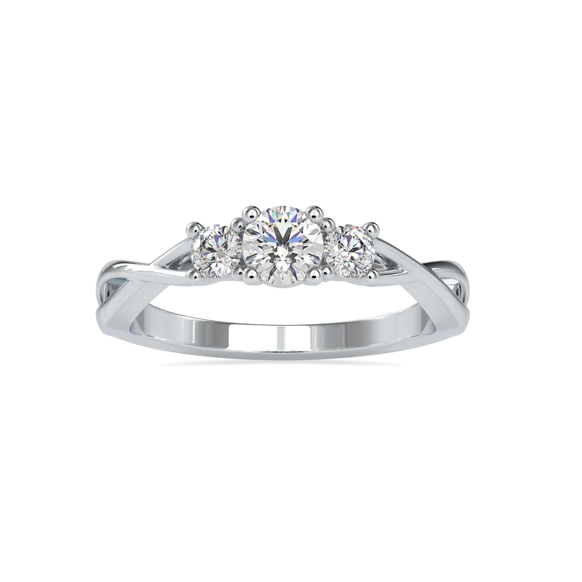 Lab diamond ring in infinity setting with round cut stones.