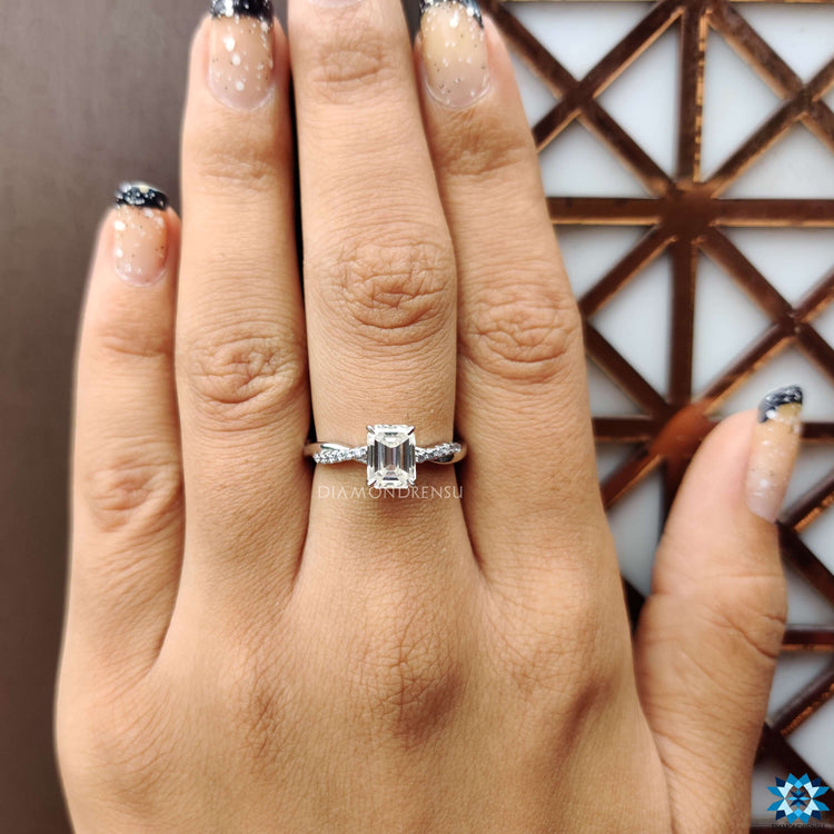 Custom engagement ring with twisted pave setting.