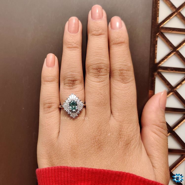 Buy moissanite ring in antique-inspired design.