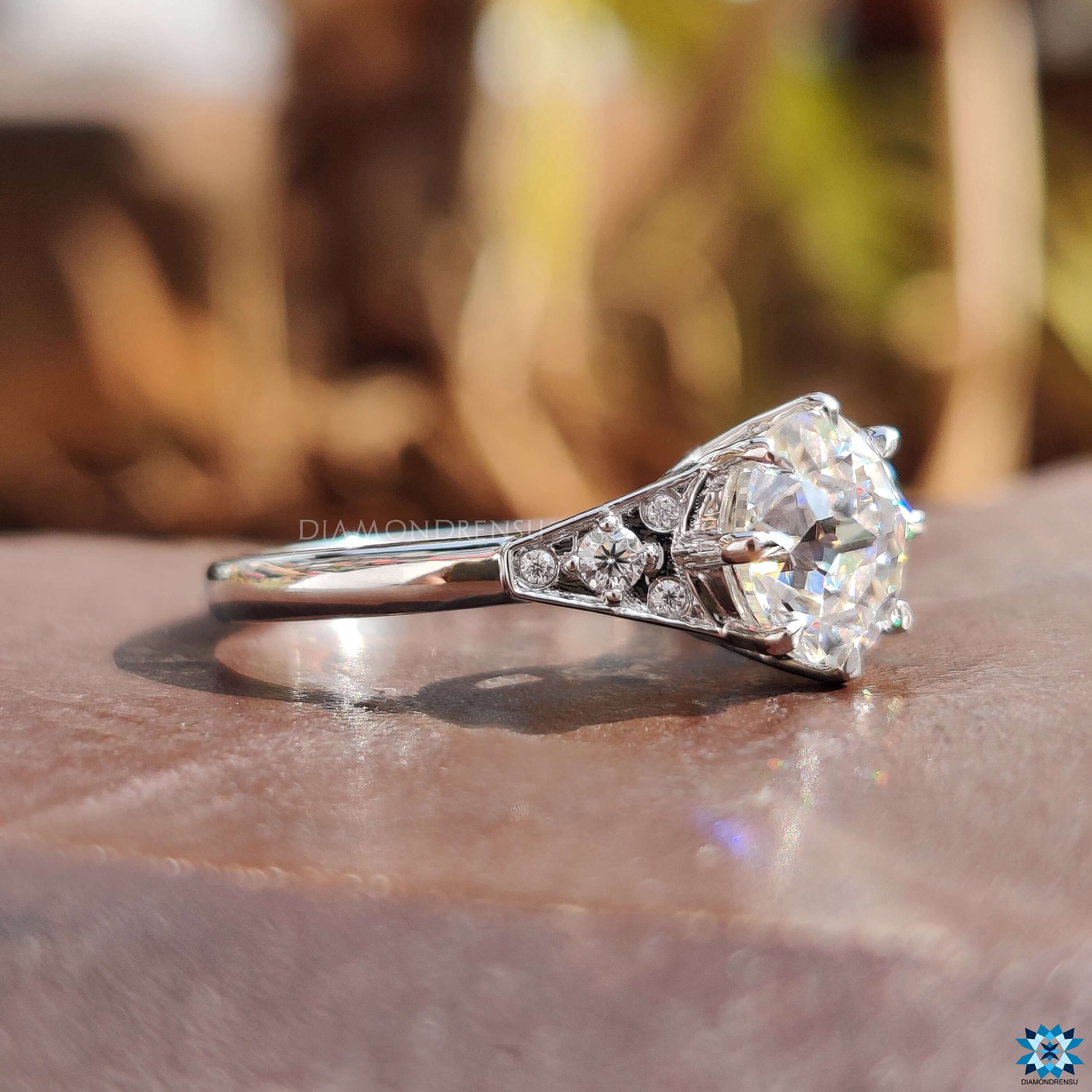 Prong setting moissanite engagement ring.