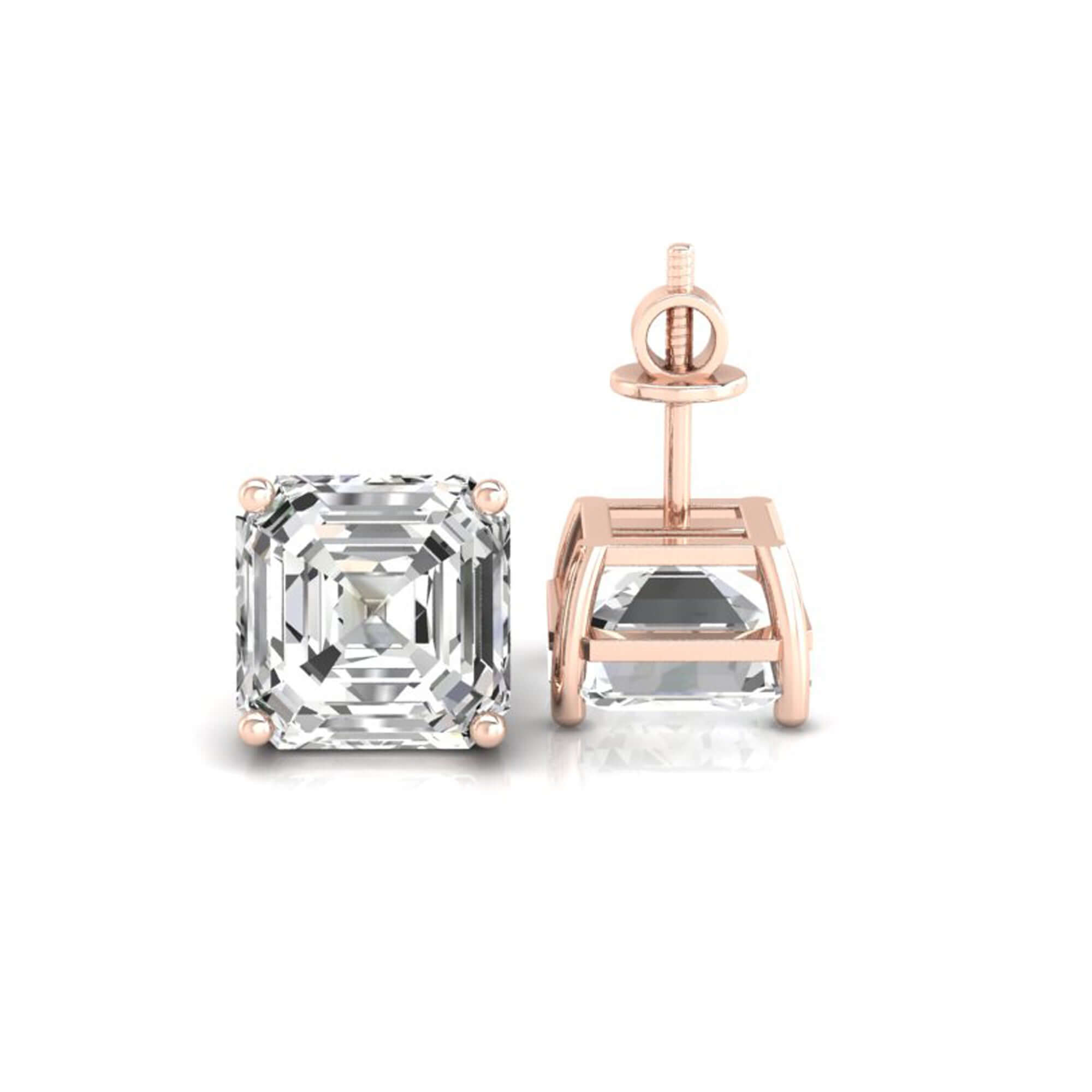 Diamond stud earrings in asscher cut style.