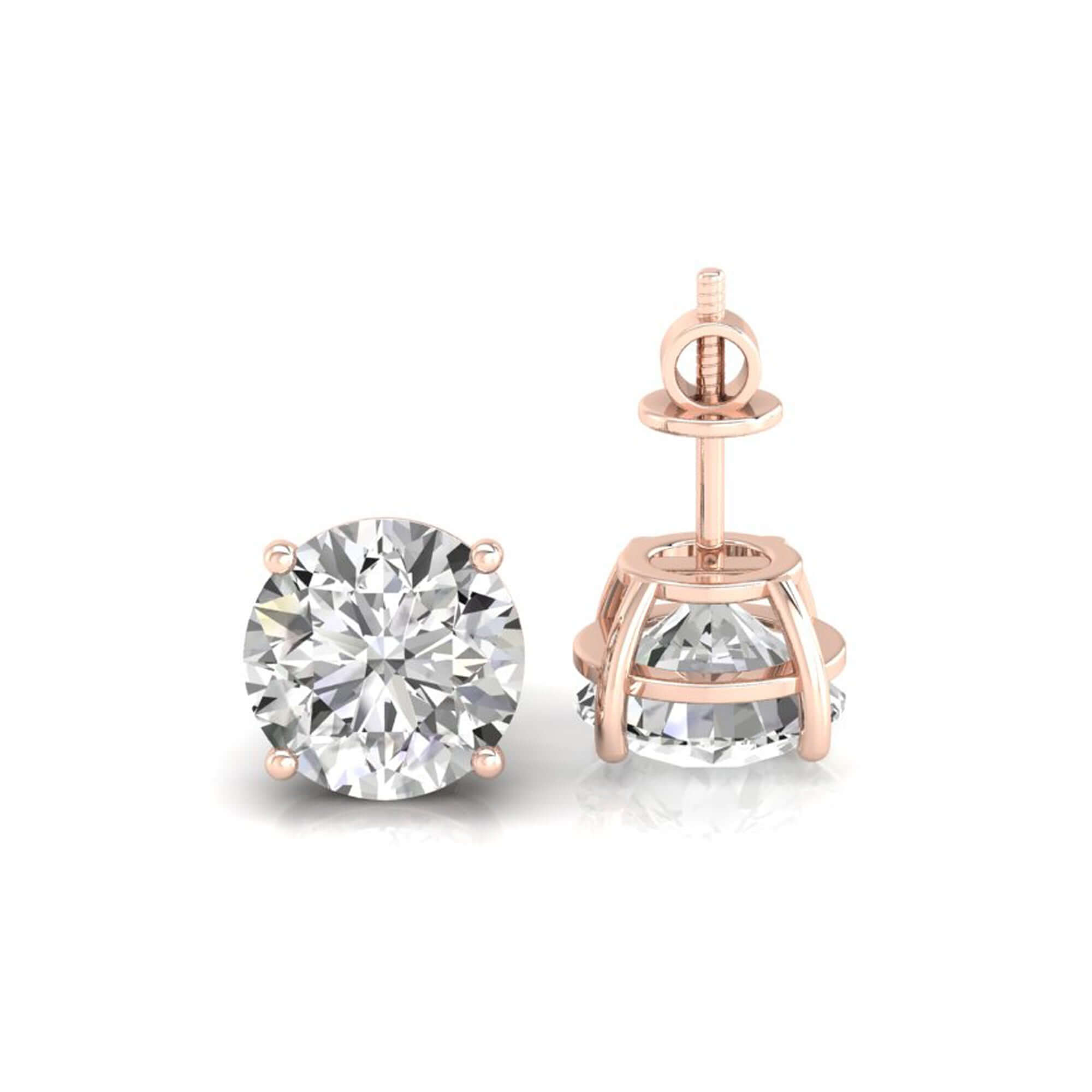 Prong setting earrings holding round brilliant cut diamonds.