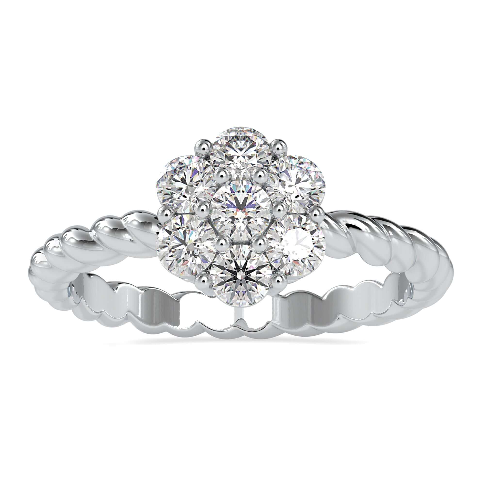 Diamondrensu UK engagement ring with twisted rope band and round prong mount.