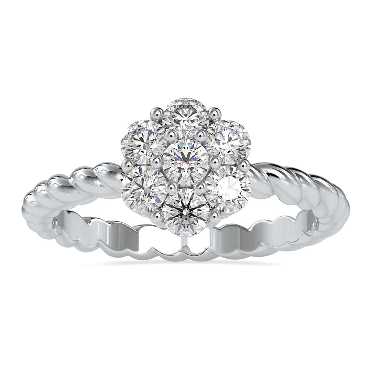 Diamondrensu UK engagement ring with twisted rope band and round prong mount.