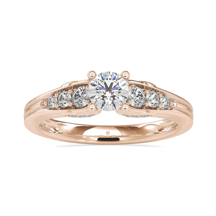 Diamondrensu UK engagement ring featuring round diamond side stones.