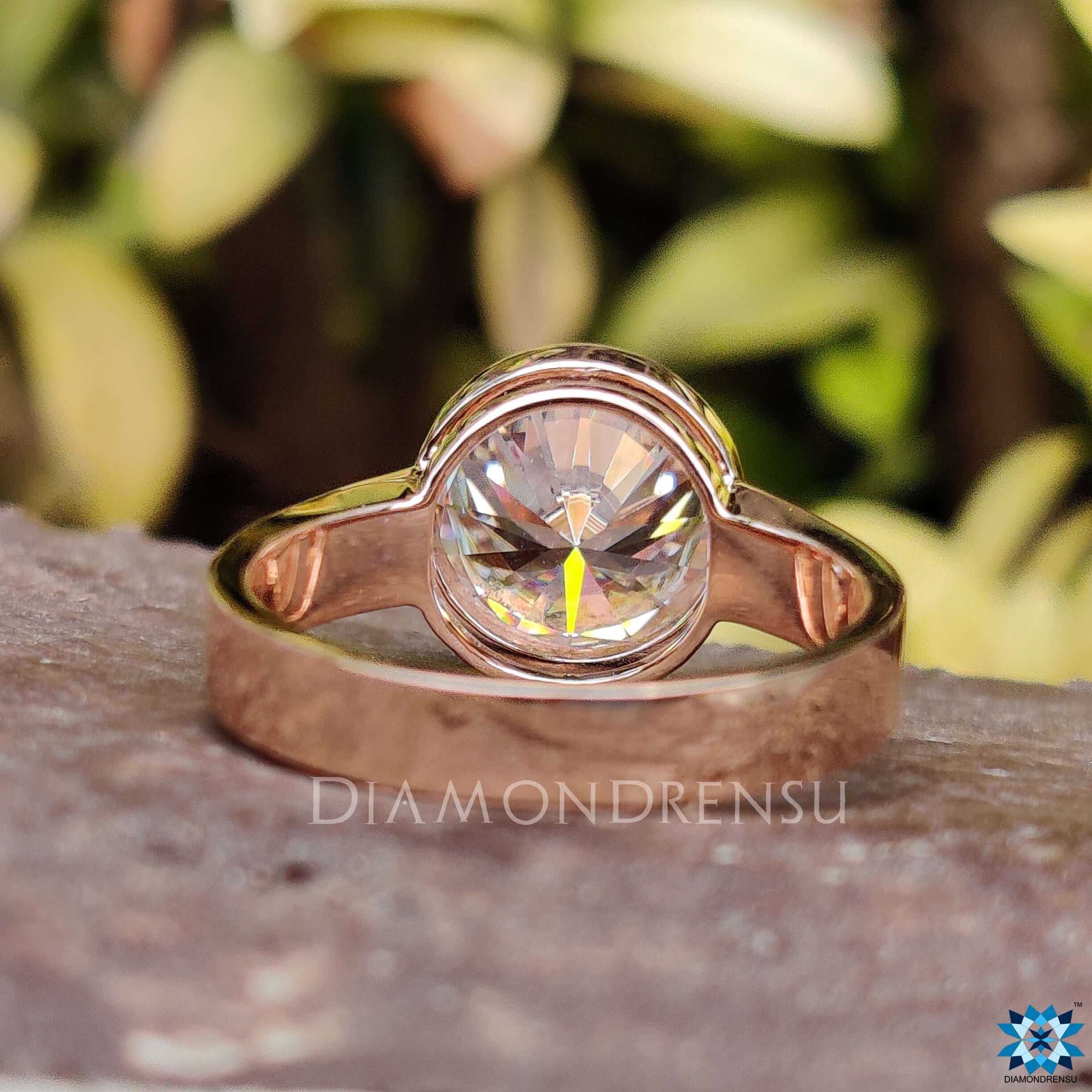 Moissanite round brilliant cut engagement ring close-up