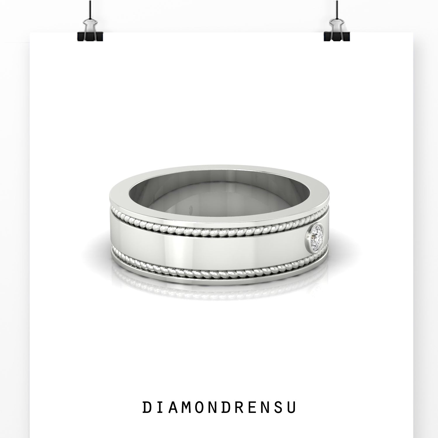 Round diamond wedding band with milgrain edge for men.