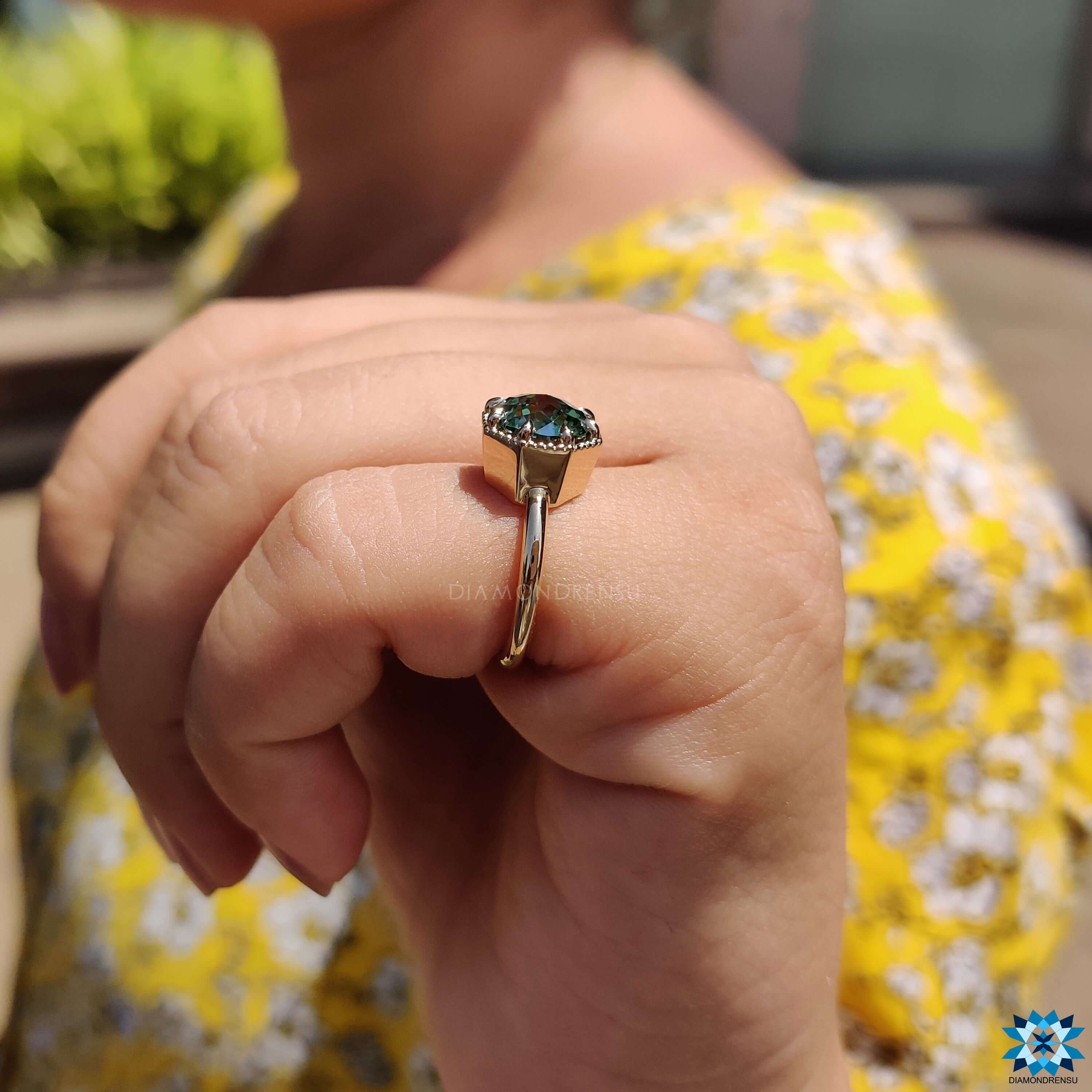 Buy moissanite ring with milgrain detailing.