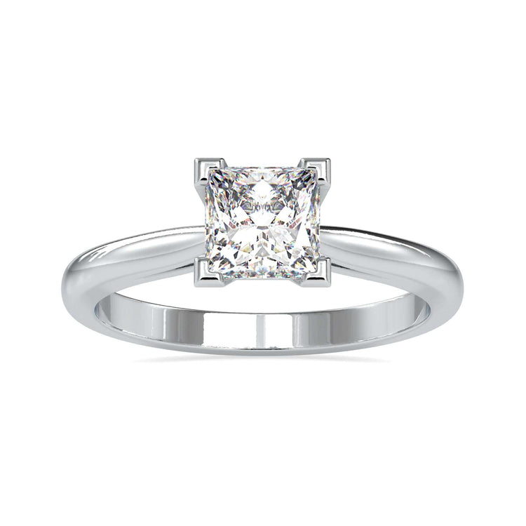 Handmade solitaire ring with princess cut lab grown diamond.