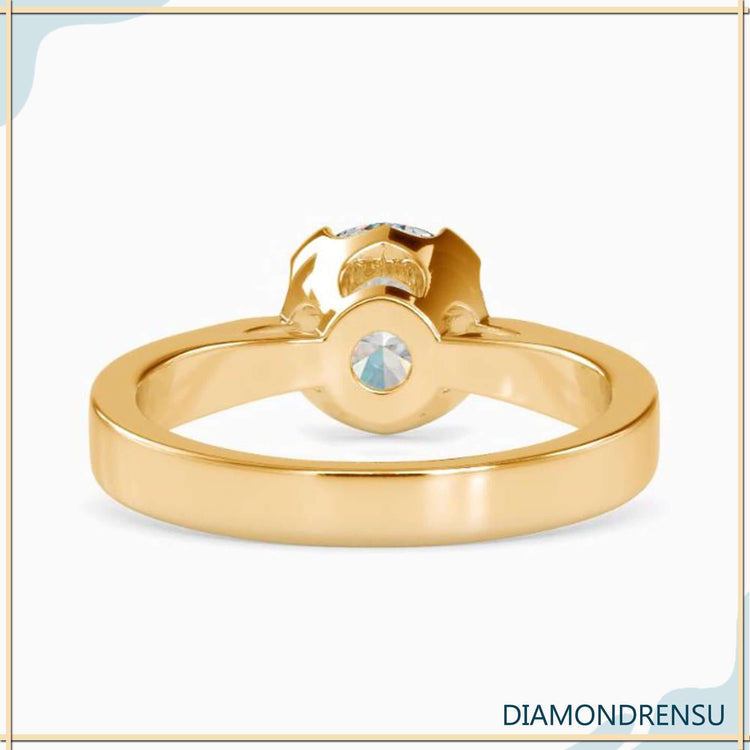 Solitaire engagement ring with round diamond in white gold.
