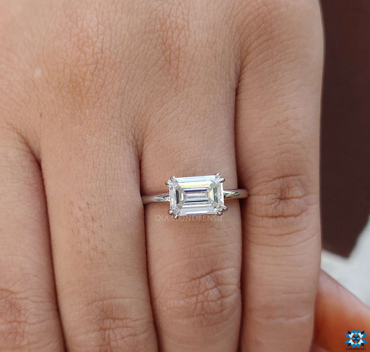 East west ring emerald cut solitaire ring diamondrensu UK ring