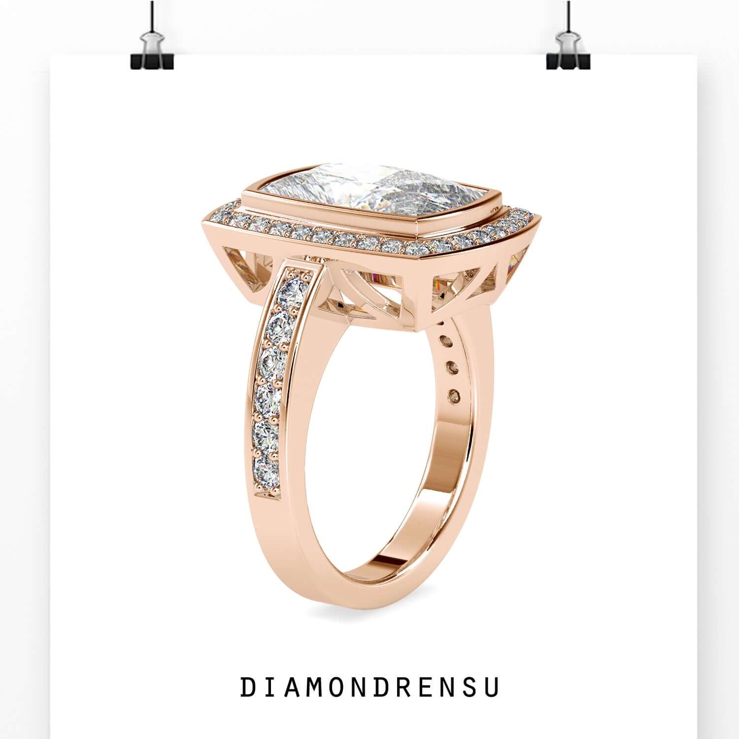 Bezel set diamond ring in white gold, UK handmade.