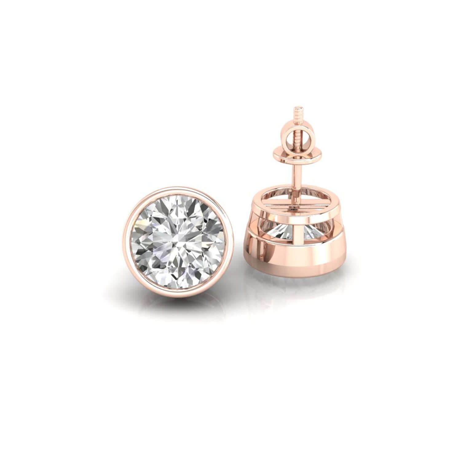 Gold diamond earrings featuring round lab stones.