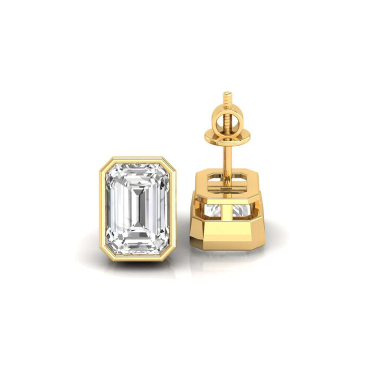 Cushion cut bezel set diamond earrings by Diamondrensu UK.