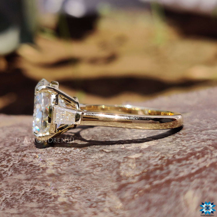 Off white Portuguese cut moissanite ring.