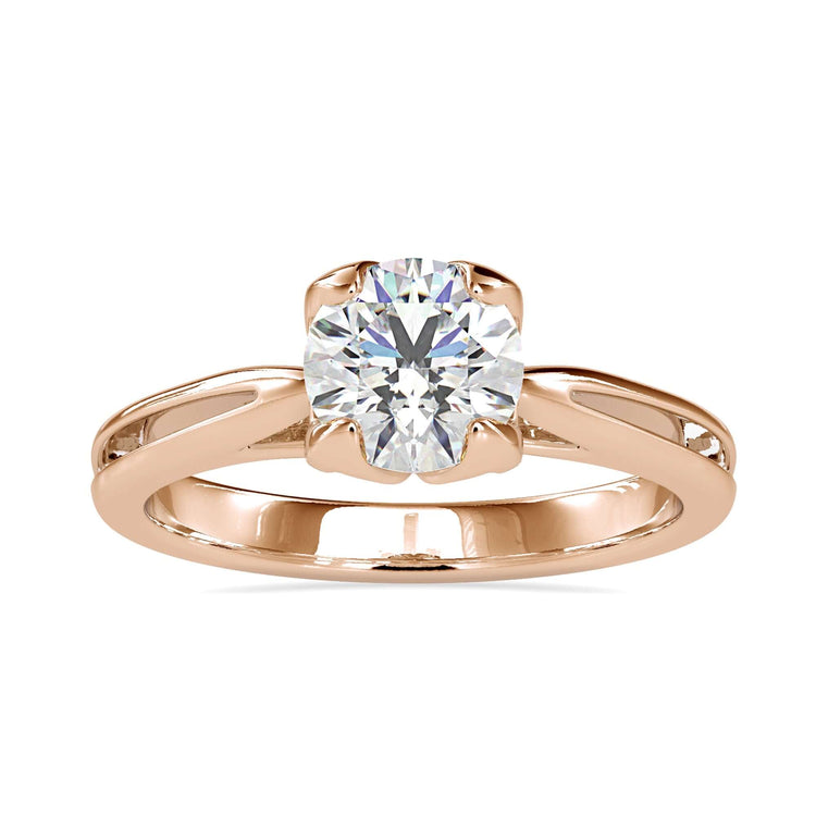 Classic cathedral ring with tulip head and lab grown solitaire diamond.