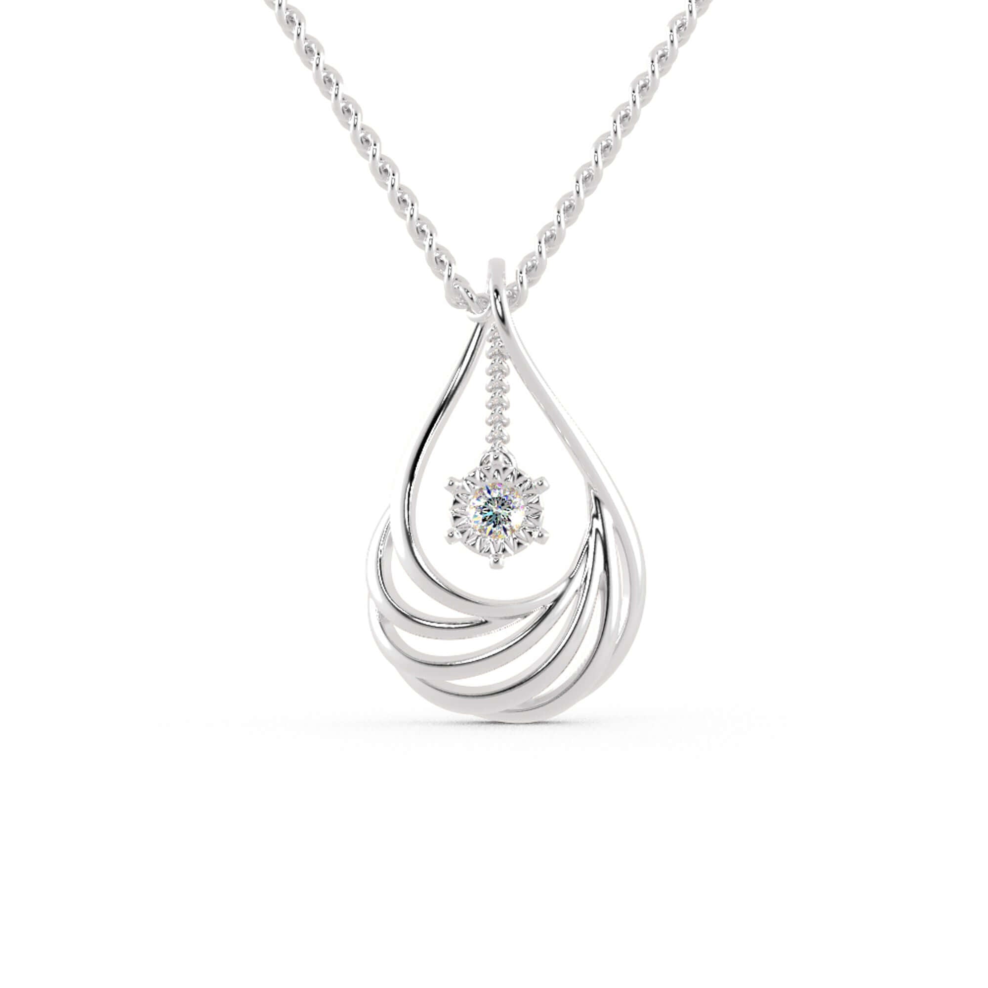 Teardrop shaped pendant with round cut diamond, handmade in gold.