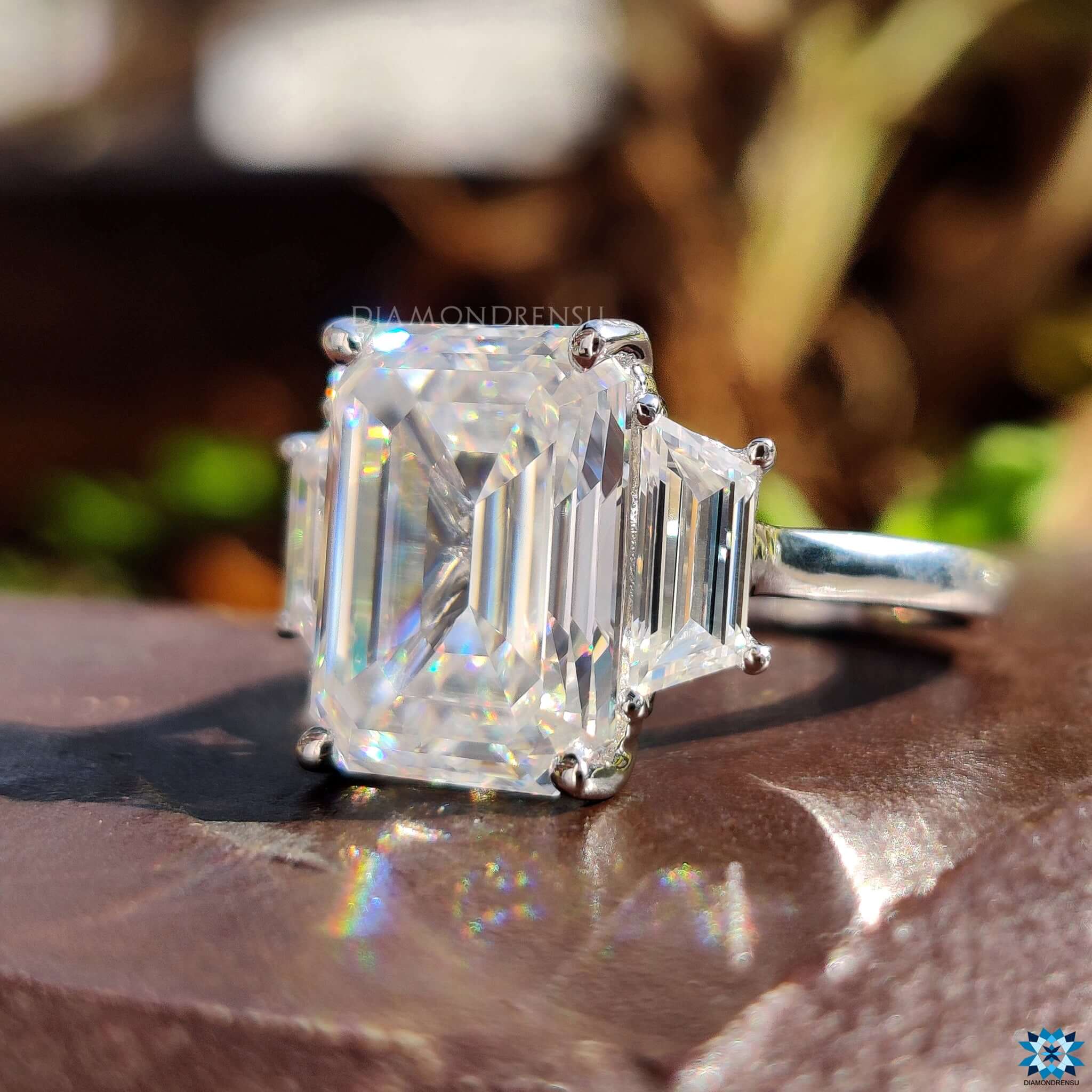 Custom handmade three stone engagement ring.