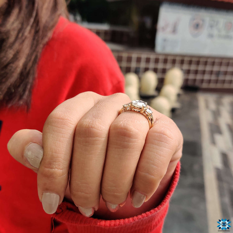 Custom moissanite ring in rose gold.