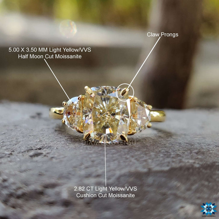 Buy custom three stone moissanite ring online.
