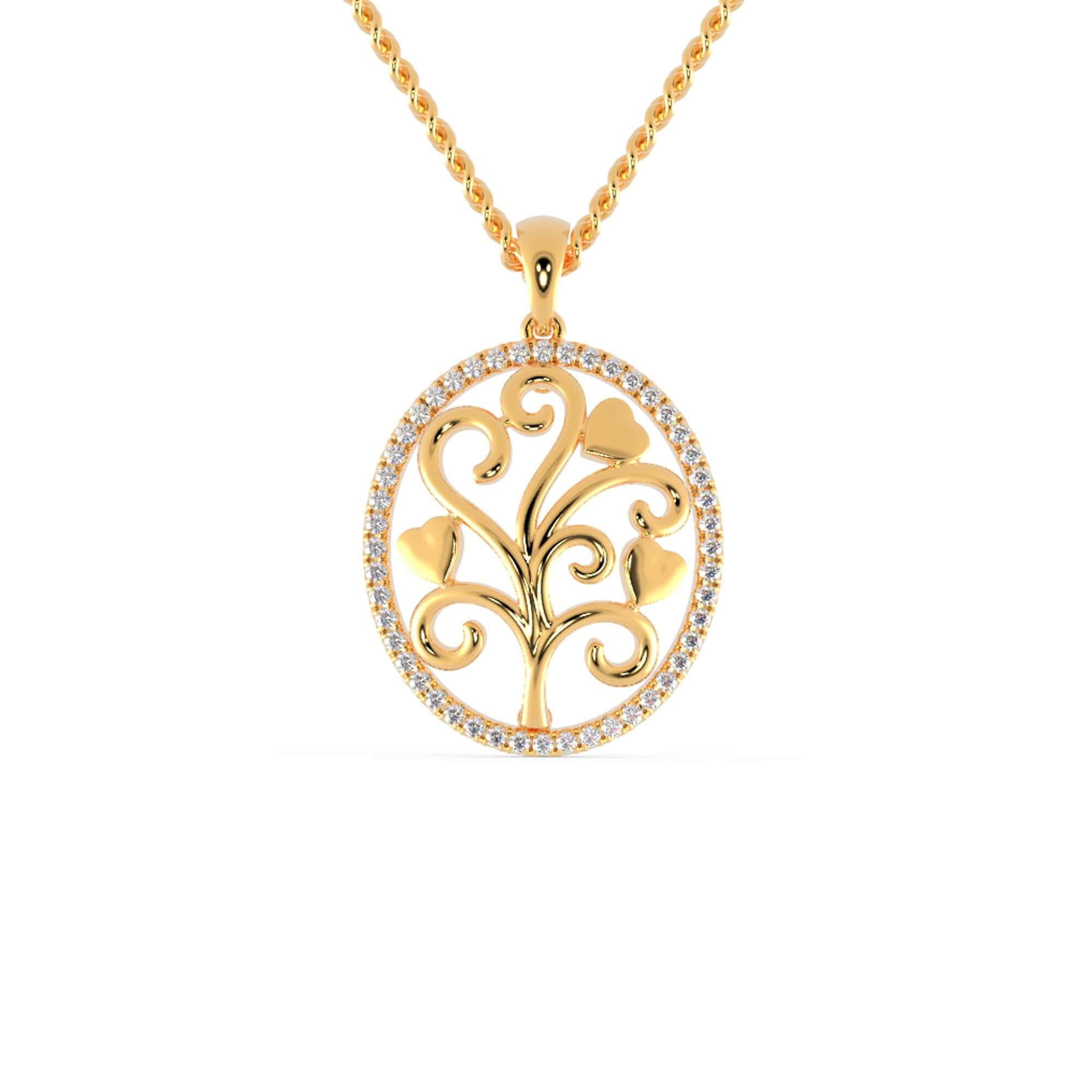 Handmade pendant with heart-shaped tree of life in white gold.