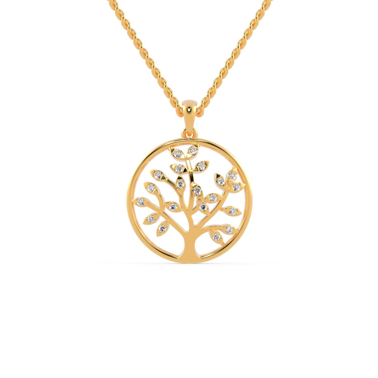 Prong setting pendant with handcrafted tree life design.
