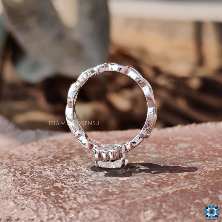 Handmade moissanite ring with heart shaped stone.