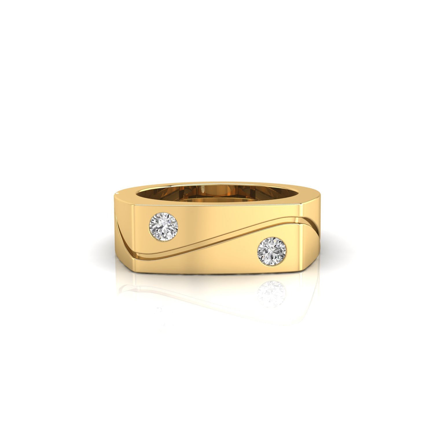 2 round cut diamond men's wedding band with wave stacking men's ring style.