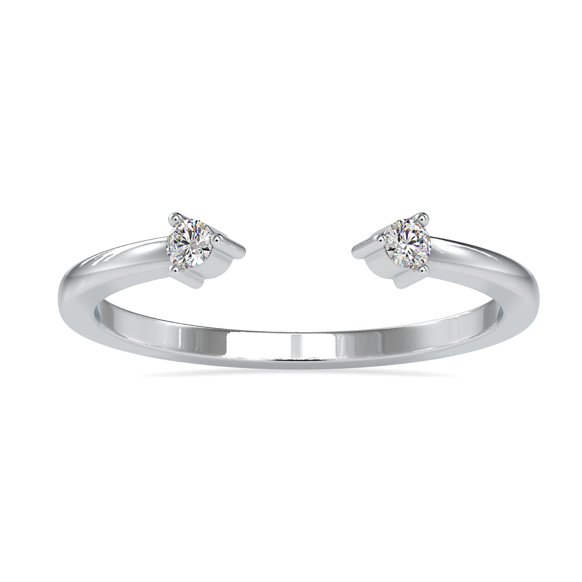 Open gap wedding band with prong set round diamonds.