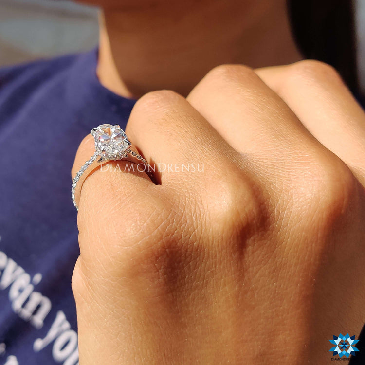 Handmade jewelry featuring Moval cut moissanite.