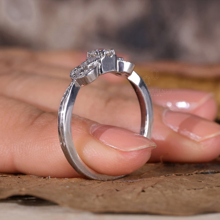 Vintage looking engagement ring crafted with a lab-grown diamond.