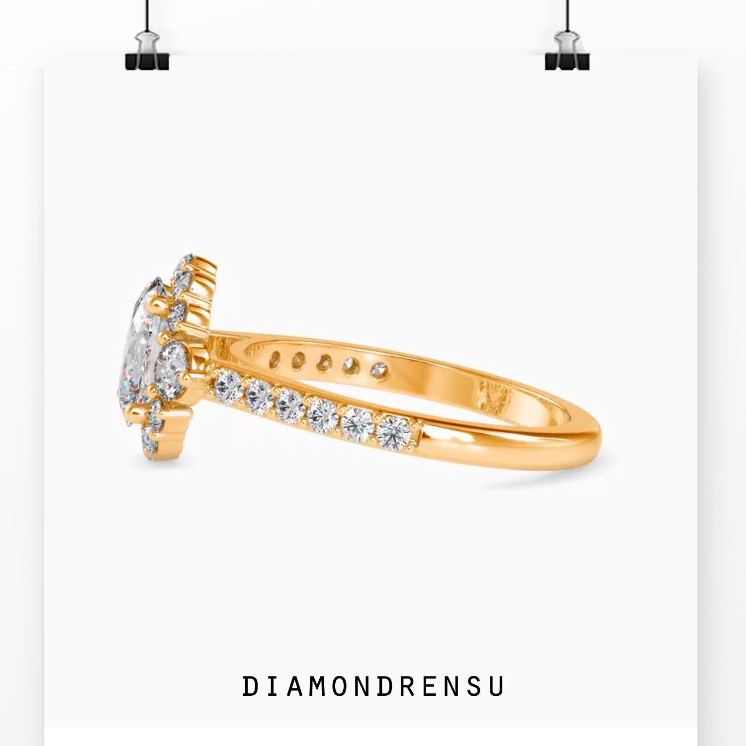 Lab grown diamond engagement ring with cluster setting in white gold.