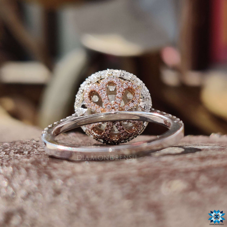 Two tone white and rose gold engagement ring.