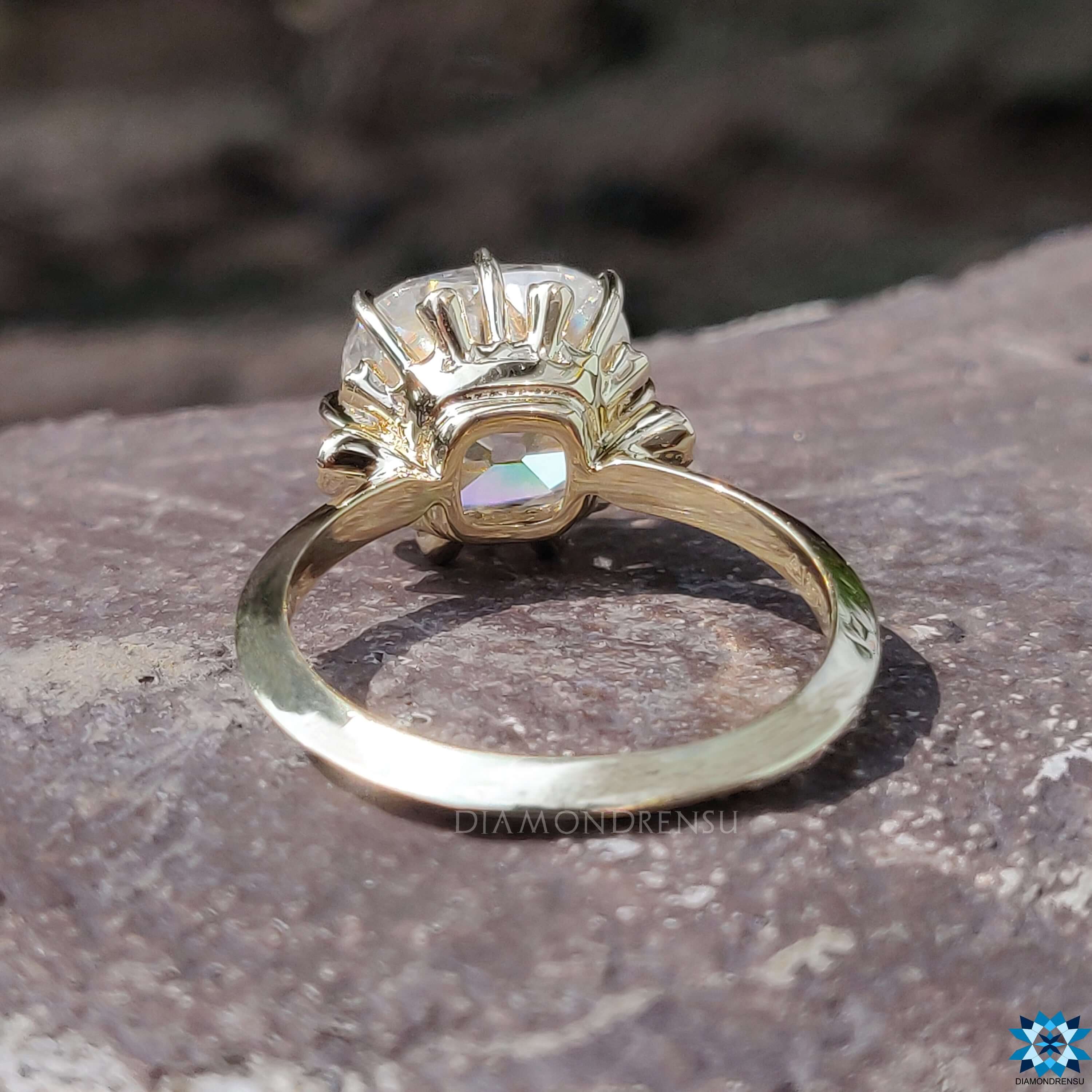 Custom vintage-style engagement ring with prong setting.