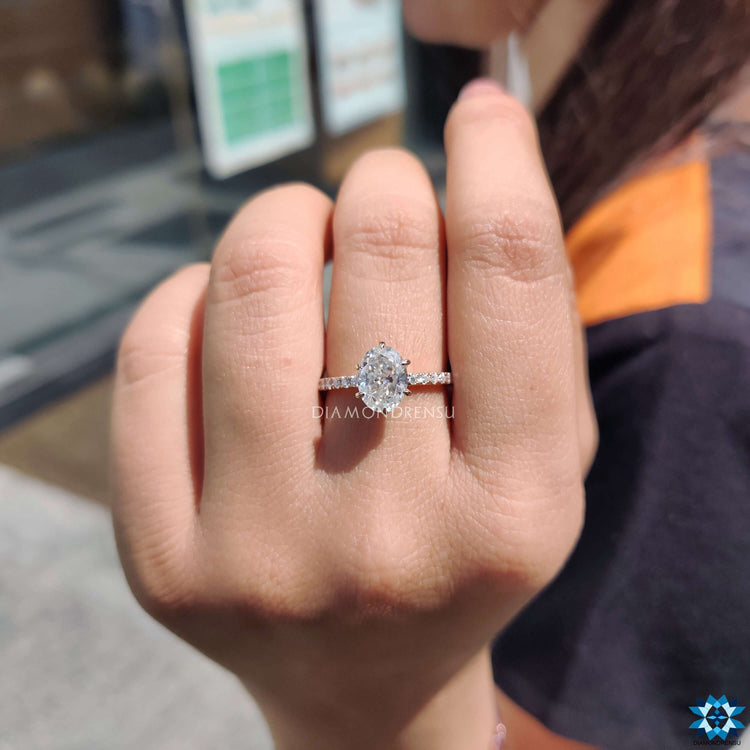 Hidden halo moissanite ring in rose gold.